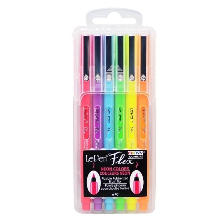 Неонови лайнери Le Pen Flex, комплект от 6, Marvy, 160x65 мм
