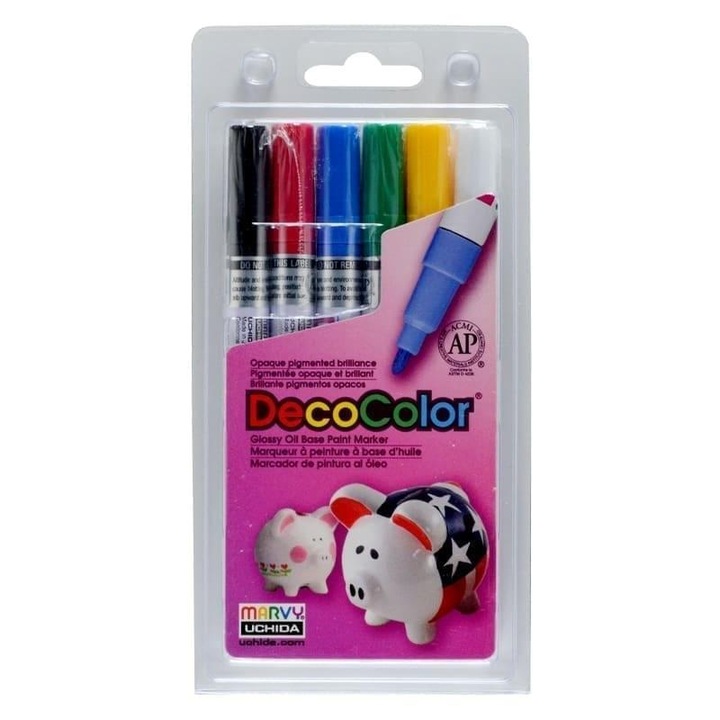 Декоративни маркери Marvy, комплект от 6 броя, ярки цветове, 170x85 мм