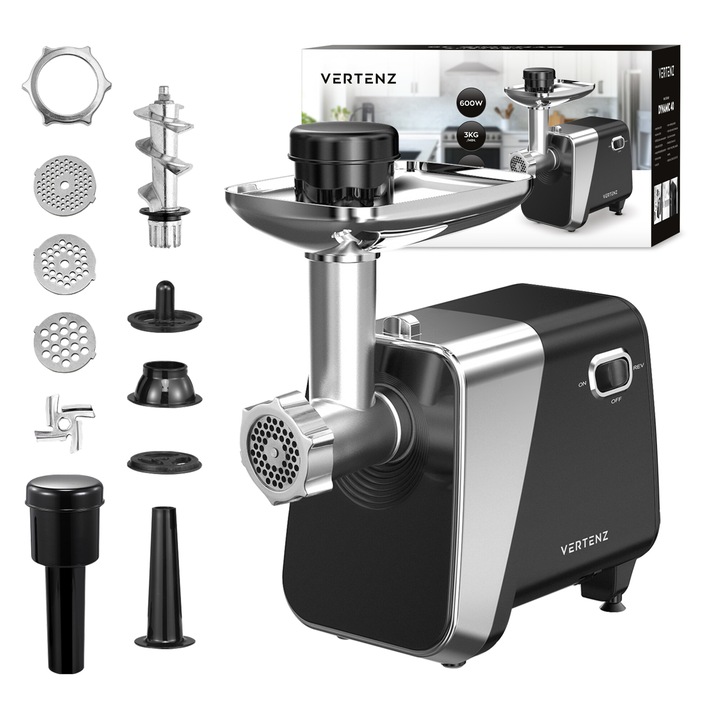 Професионална Електрическа Месомелачка Vertenz Dynamic 40, 1900W, Функция REVERSE, Защита от Прегряване, Приставки за Рендосване и Рязане