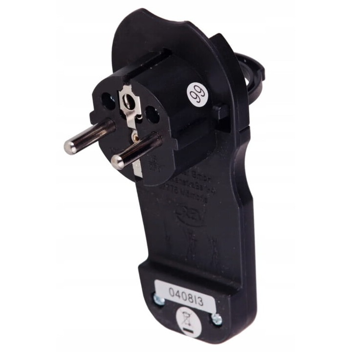 Плосък контакт с ръкохватка, DUWI, 2P+Z, 16 A, 3500 W, черен