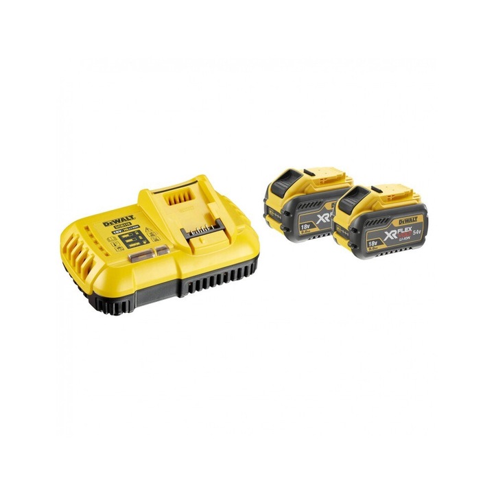 Set alimentare DeWALT DCB118X2, incarcator rapid DCB118 18V + 2x DCB547 9.0Ah, galben