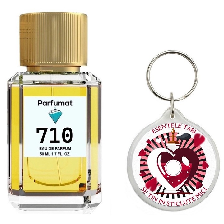 Set Apa de parfum, Parfumat, 710 Smoke, unisex, 50 ml cu Breloc Personalizat "Esentele tari se tin in sticlute mici"