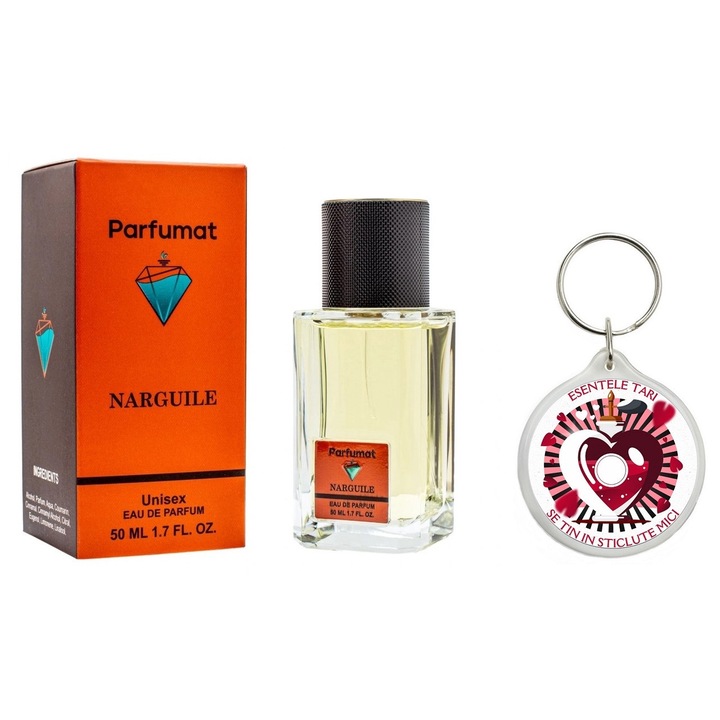 Set Apa de parfum, Parfumat Narguile 50 ml unisex cu Breloc Personalizat "Esentele tari se tin in sticlute mici"