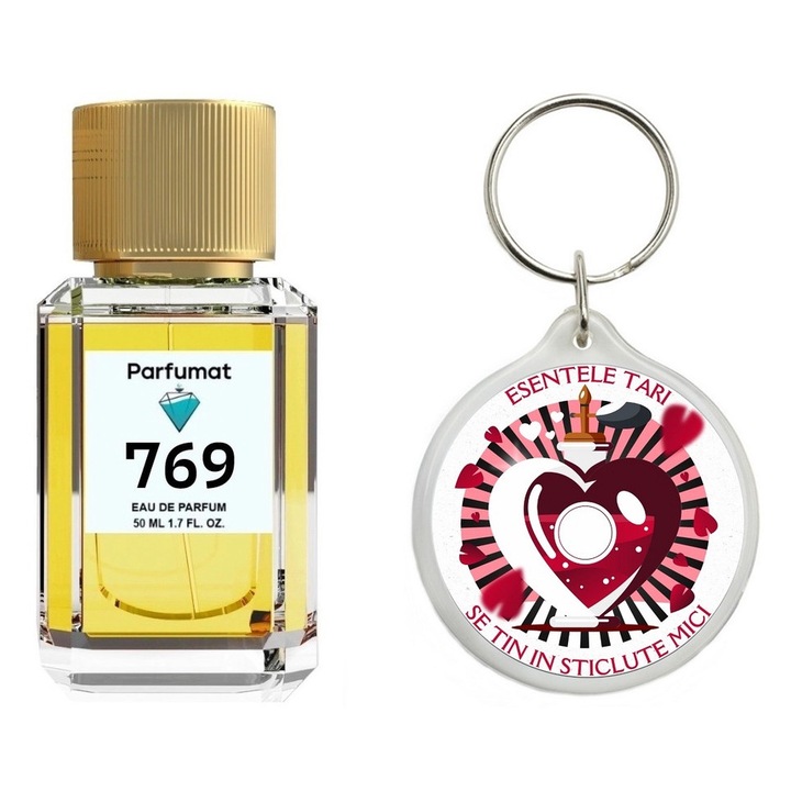 Set Apa de parfum, Parfumat, 769 Alexandria Oud, unisex, 50 ml cu Breloc Personalizat "Esentele tari se tin in sticlute mici"