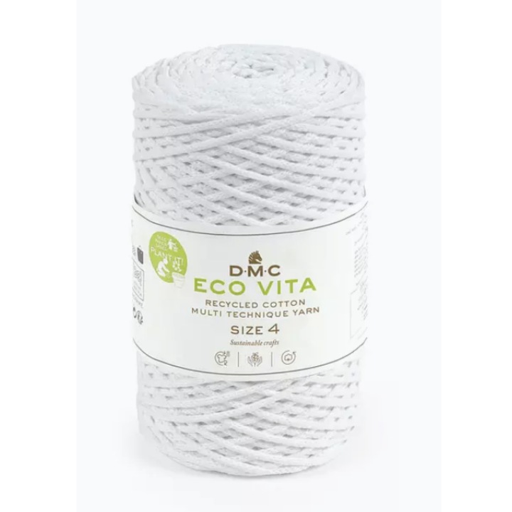 Fir pentru macrame, tricotat si crosetat Eco Vita 4mm DMC, 250g/200m, 100 alb