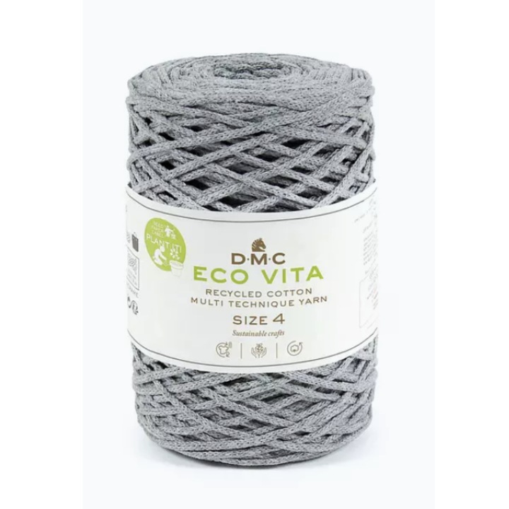 Fir pentru macrame, tricotat si crosetat Eco Vita 4mm DMC, 250g/200m, 122 gri deschis