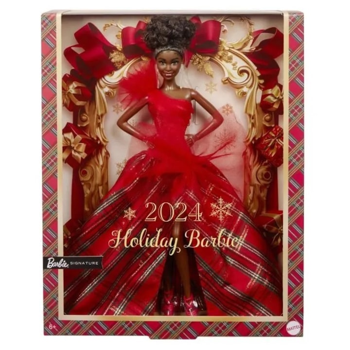 Barbie 2024 Holiday Dolls, Mattel, червена рокля с карирана пола, пластмаса, 3+