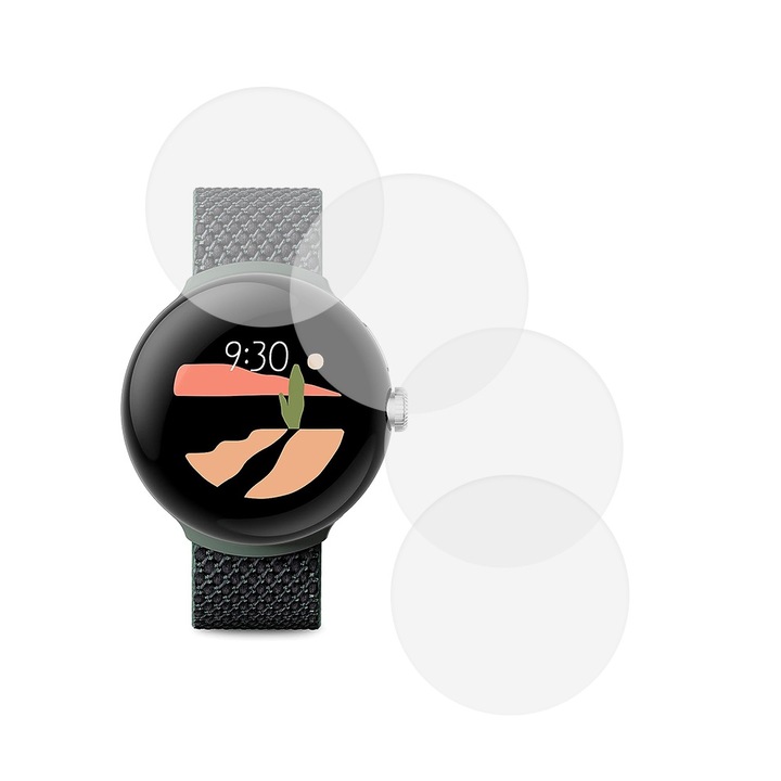 Set 4 x Folie compatibila cu Google Pixel Watch 3 45 mm, Comando Shield Full Glue, Silicon hydrogel regenerabil, Anti soc si anti spargeri, SlimLine NanoShield, Transparenta