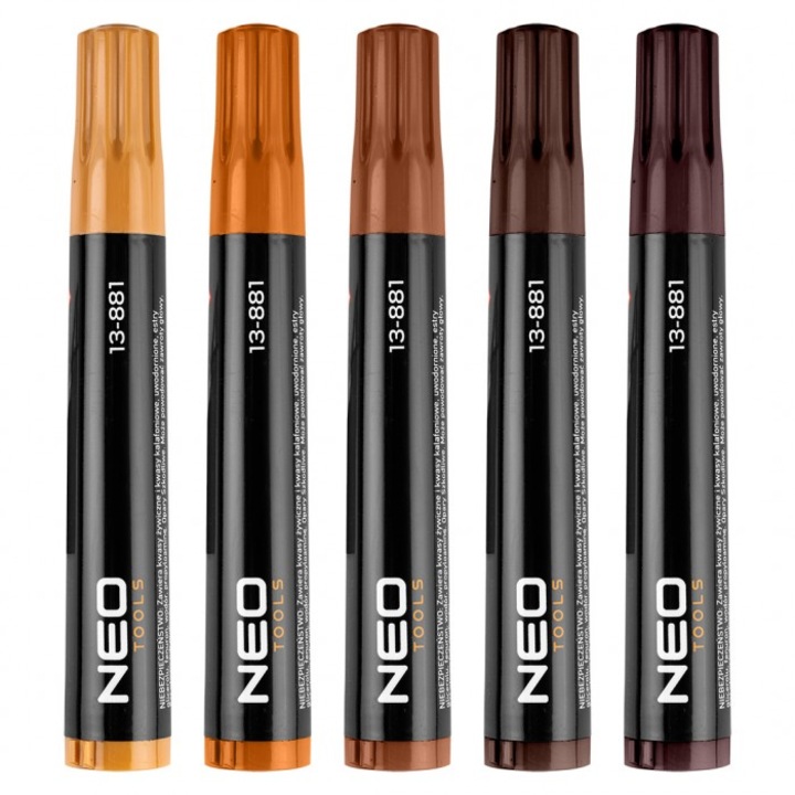 Set de reparare pentru mobilier, NEO Tools, 5 markere, 20.5x13.8x2.7cm