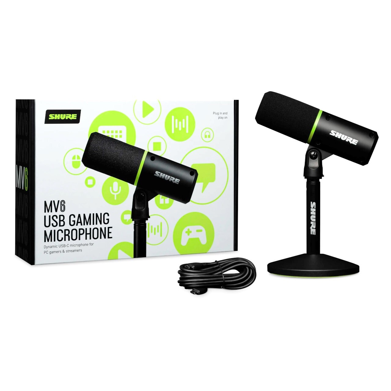 Microfon dinamic Shure MV6, USB-C, cardioid, 169x51x295mm, pentru