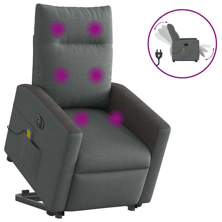 vidaXL Elektromos dönthető masszázsfotel emelő funkcióval, sötétszürke, szövet