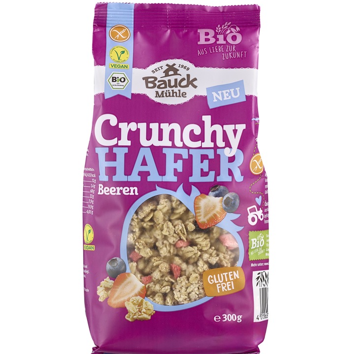 Musli Bio Vegan Fara Gluten din Ovaz Crocant cu Fructe de Padure Bauck Hof 300 g