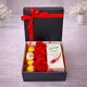 Pachet Glamour, cu 3 trandafiri din sapun, apa de parfum arabesc Mahasin femei 50 ml, praline Ferrero Rocher 50 gr, cutie cadou, Velve