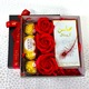 Pachet Glamour, cu 3 trandafiri din sapun, apa de parfum arabesc Mahasin femei 50 ml, praline Ferrero Rocher 50 gr, cutie cadou, Velve