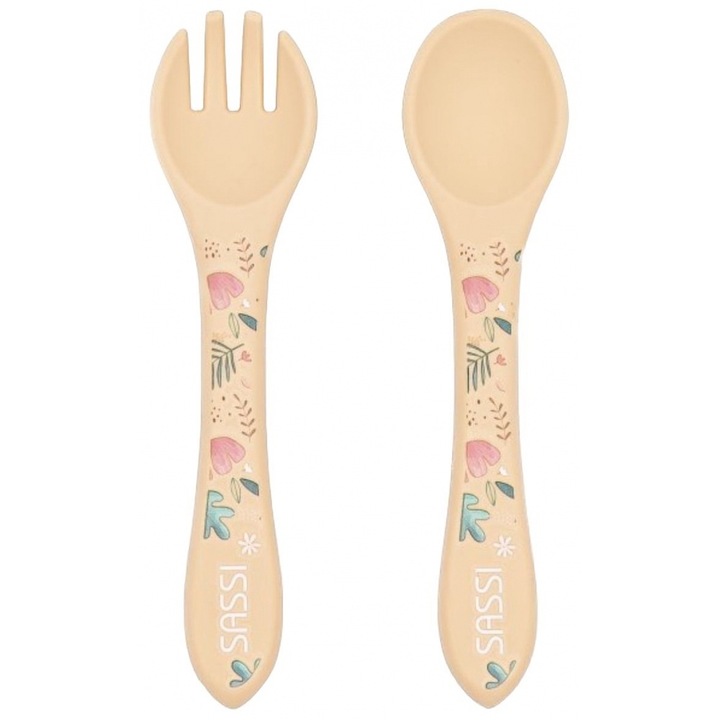 Set de hranire din silicon, furculita si lingura, Sassi, Sloth