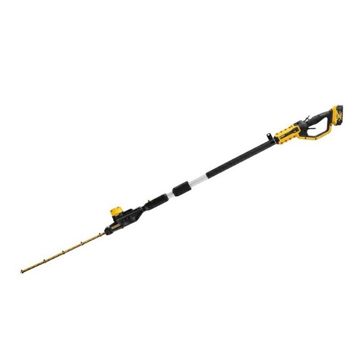 Foarfeca electrica cu tija telescopica pentru tuns gard viu pe acumulator DeWalt DCMPH566P1-QW, 18 V, lama 55 cm, diametru maxim taiere 25 mm, inaltime maxima taiere 3.35 m, cap pivotant, include: acumulator 18V 5.0 Ah + incarcator