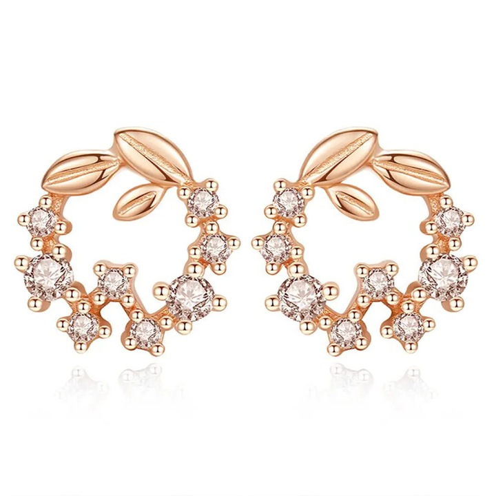 Cirkon koszorú fülbevaló, rózsa aranyozott, fülbevaló hossza 12 MM