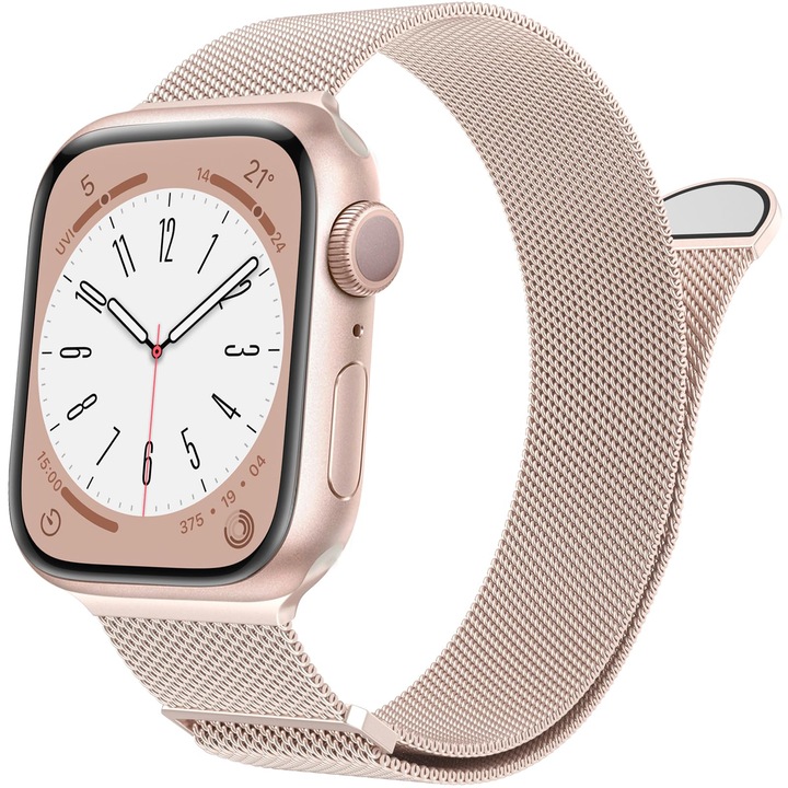 Каишка за Apple Watch, магнитно закопчаване с примка от неръждаема стомана за каишки iWatch 38 mm 40 mm 41 mm, Milanese, цвят Rose Gold