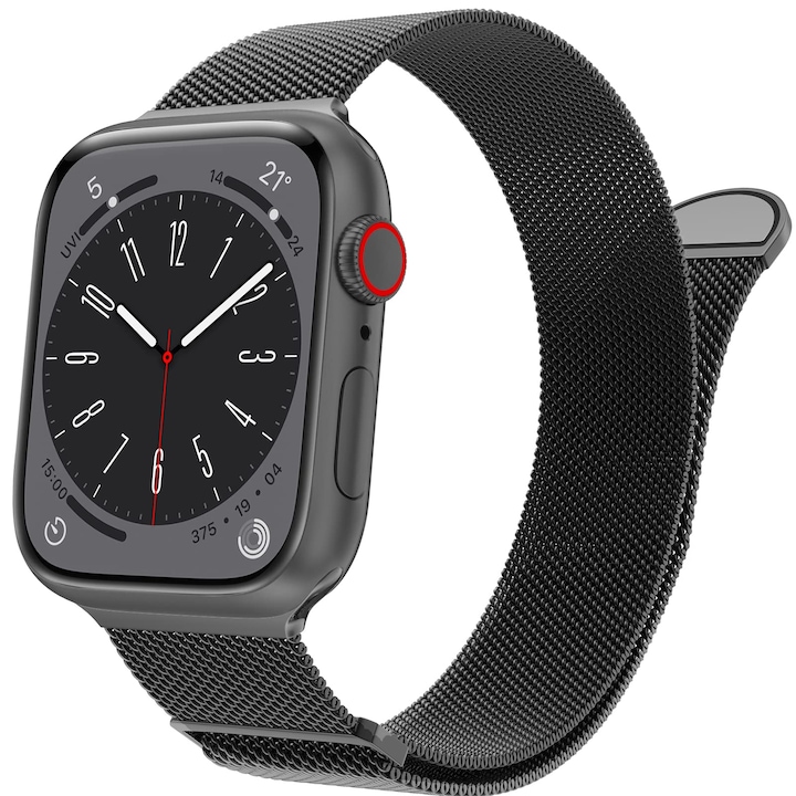 Каишка за Apple Watch, магнитно затваряне с примка от неръждаема стомана за iWatch Series1/2/3/4/5/6/7/8/9/10/SE 46mm/49mm/45mm/44mm, Milanese, черен