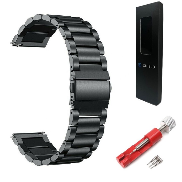 Bratara barbatesc compatibila cu Huawei Watch GT 2 3 4 5 Pro 46mm Samsung Galaxy Watch 46mm Gear S3 Amazfit GTR 4 3 Pro 2 2E 47 mm BIP 5 Redmi Watch 5 Active Lite Xiaomi Mi Watch S1 S2 S3 Garmin Venu 2 3 Vivoactive 4 45mm, curea inox, 22 mm, negru