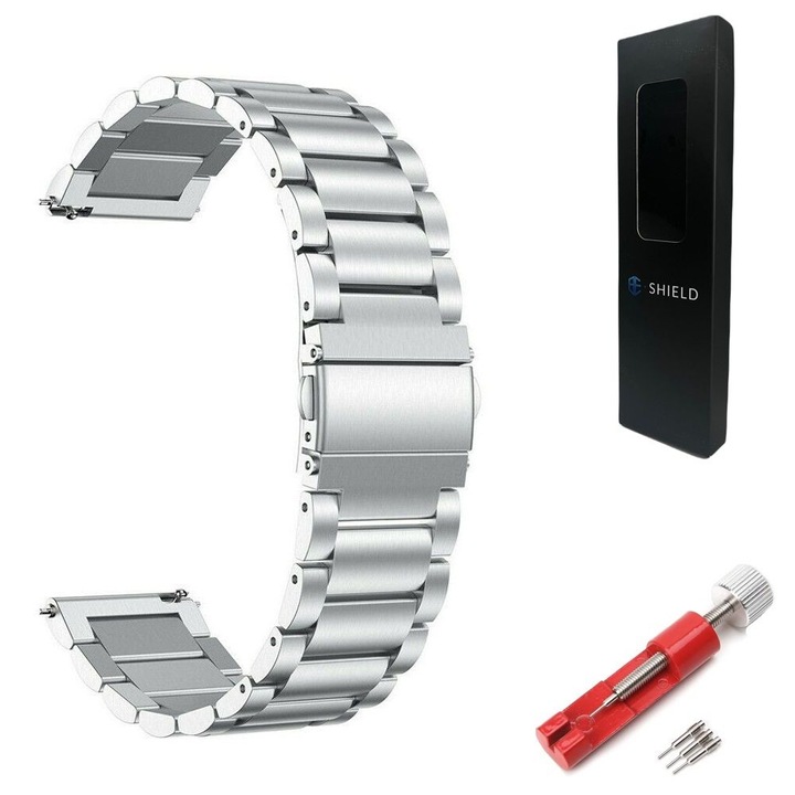 Bratara barbatesc compatibila cu Huawei Watch GT 2 3 4 5 Pro 46 Samsung Galaxy Watch 46mm Gear S3 Amazfit GTR 4 3 Pro 2 2E 47 mm BIP 5 Redmi Watch 5 Active Lite Xiaomi Mi Watch S1 S2 S3 Garmin Venu 2 3 Vivoactive 4 45mm, curea inox, 22mm, argintiu