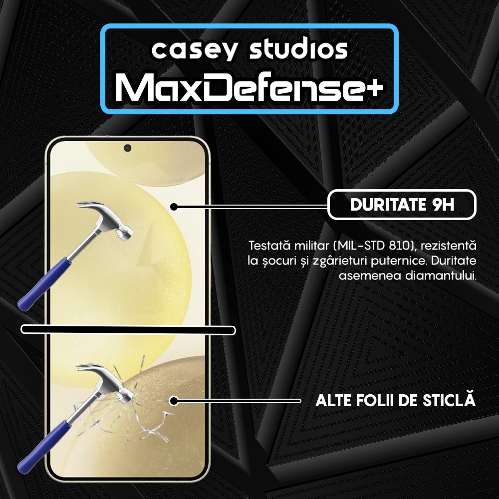 Folie Sticla CASEY STUDIOS™ compatibila cu Samsung Galaxy S24 Plus, Full Cover 3D, Full Glue, Duritate Militara, Ultra HD, Anti Zgarieturi, Anti Amprente, Margini Negre