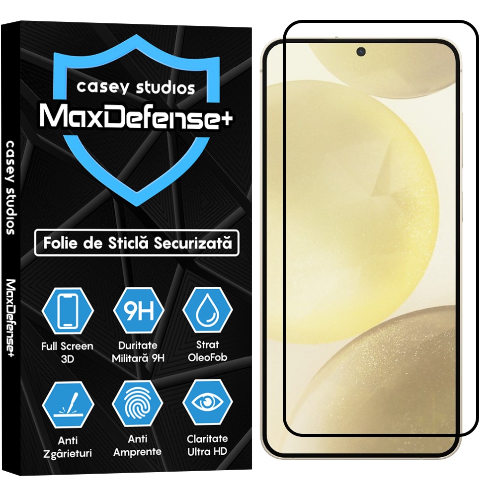 Folie Sticla CASEY STUDIOS™ compatibila cu Samsung Galaxy S24 Plus, Full Cover 3D, Full Glue, Duritate Militara, Ultra HD, Anti Zgarieturi, Anti Amprente, Margini Negre