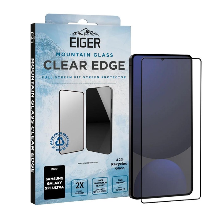 Стъклен протектор Eiger 3D Mountain Glass, съвместим със Samsung Galaxy S25 Ultra Clear