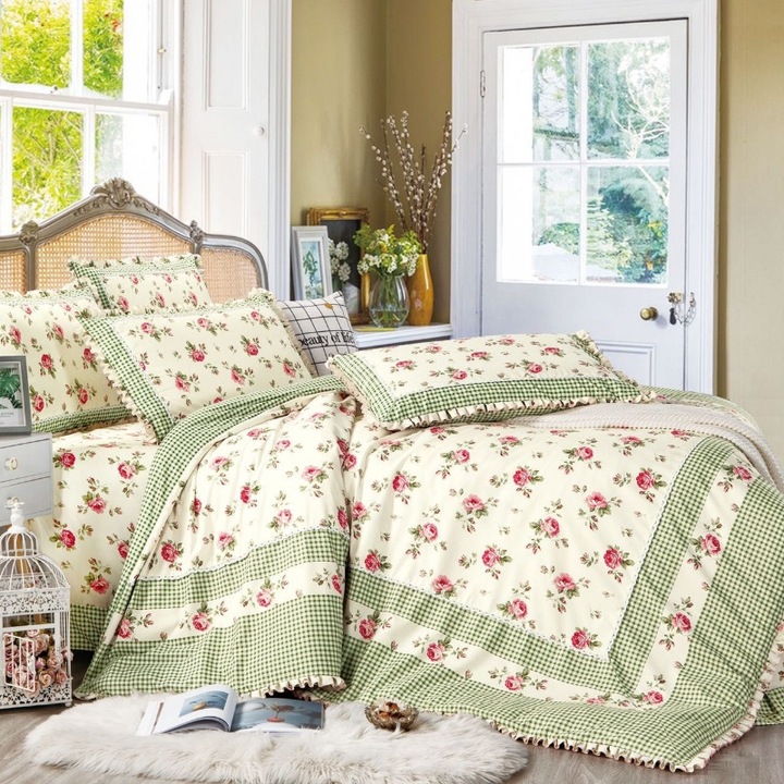 Set lenjerie de pat dublu, finet, cu broderie si volanase Whispers, 4 Piese (Copy 1)