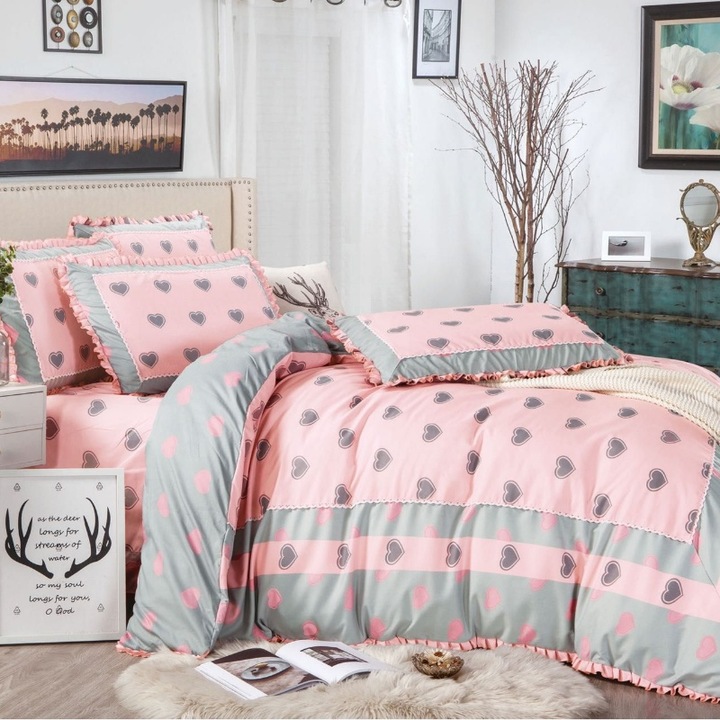 Двоен комплект спално бельо, фин, с бродерия и волани Polka Dot 4 бр