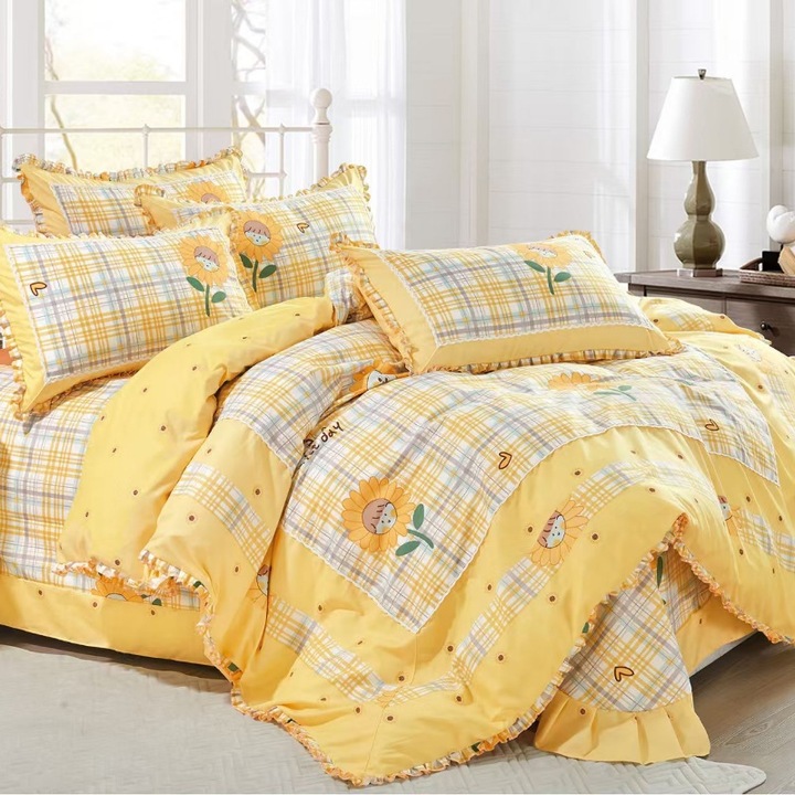 Dupla ágyneműgarnitúra, finom, hímzéssel, fodrokkal Sunny, 4 db