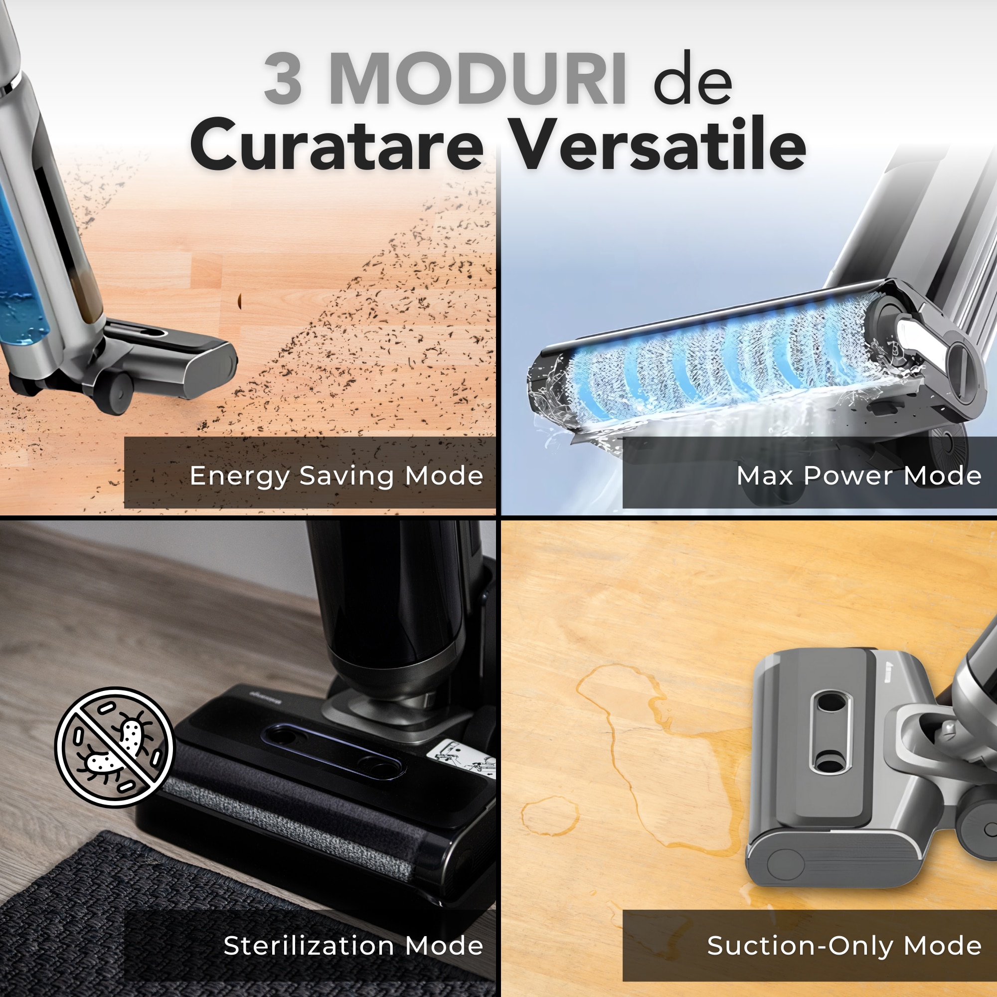 Aspirator Vertical Cu Spalare, Uniorange®, Fara Fir, Putere 16000 Pa, Baterie 4000 mAh, Autonomie 60 Minute, 3 Moduri De Curatare, Tehnologie Autocuratere, Silentios, Design Ergonomic, Usor De Utilizat, Rezervor 0.76 L, Argintiu