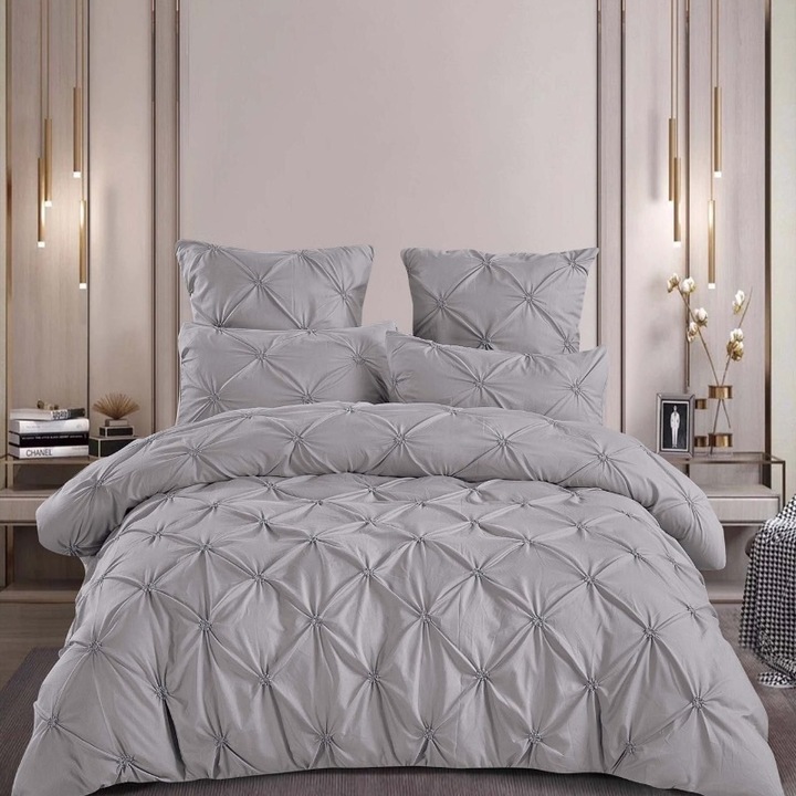 Двоен комплект спално бельо, фин, с плисе Alvina Light Grey, 6 части