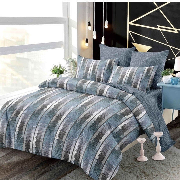 Двоен комплект спално бельо фин чаршаф с ластик 180х200 см Соломон 6 части