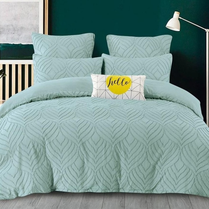 Dupla ágyneműgarnitúra, finom, hímzéssel és Waves Aqua betétekkel, 6 db