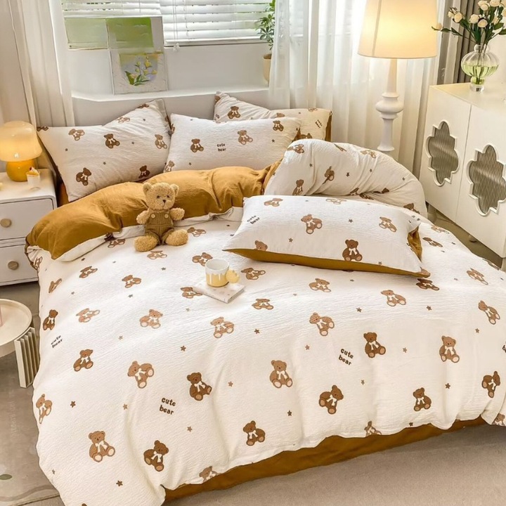 Двоен комплект спално бельо, фин, креп, втален чаршаф 140x200 см, Teddybear
