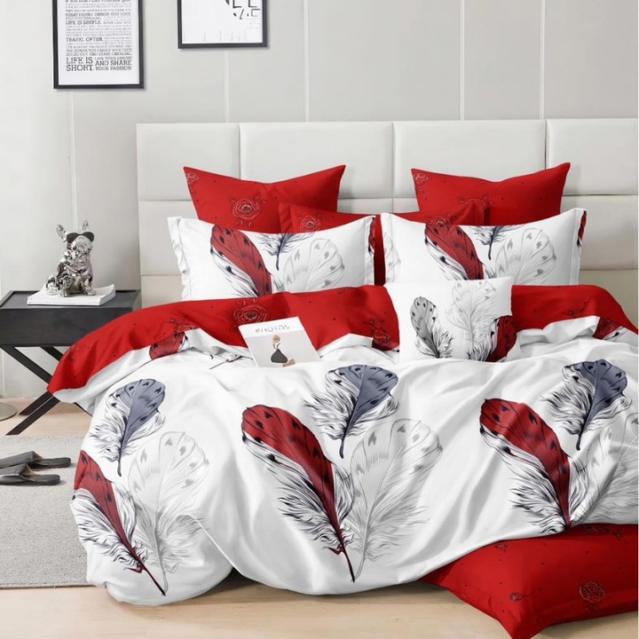 Set lenjerie de pat dublu, finet, Red Feather, 6 Piese