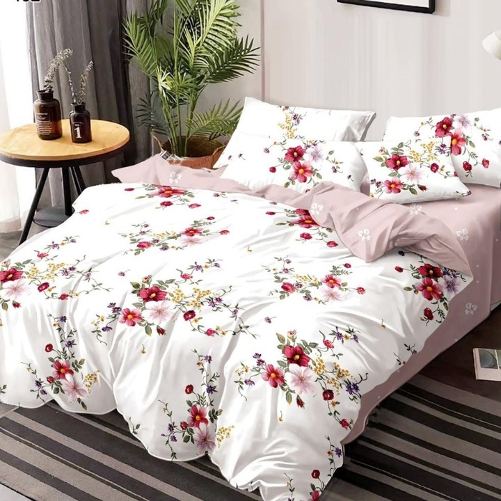 Set lenjerie de pat dublu, finet, cearsaf de pat cu elastic 180x200 cm, Galum, 6 Piese