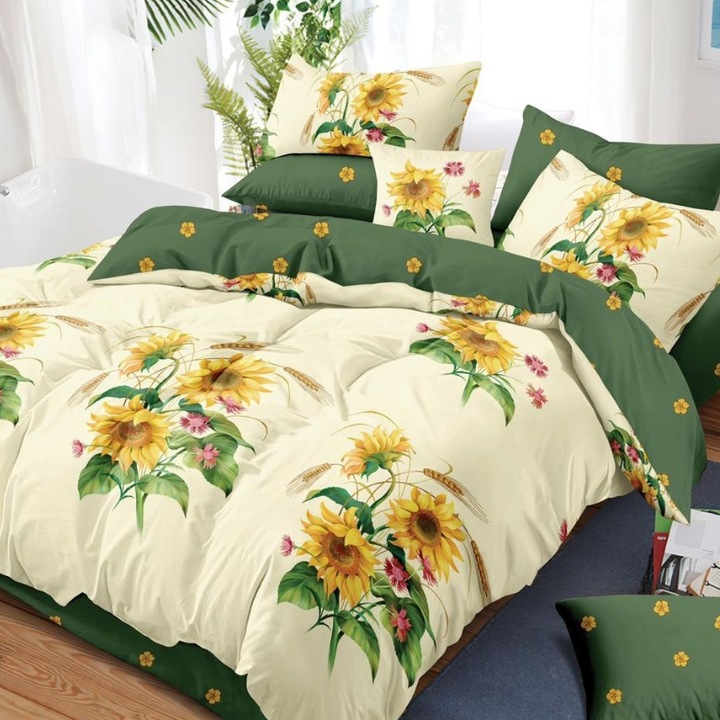 Set lenjerie de pat dublu, finet, cearsaf de pat cu elastic 180x200 cm, Wintor, 6 Piese