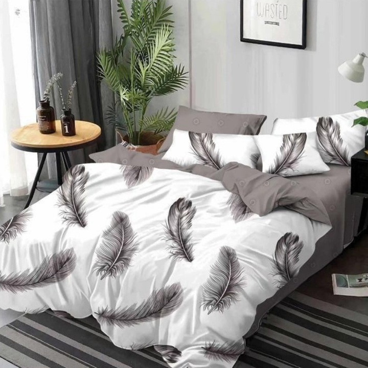 Двоен комплект спално бельо, фино, сиво перо, 6 части