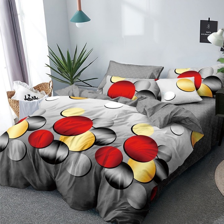 Set lenjerie de pat dublu, finet, Fontaine Red, 6 Piese