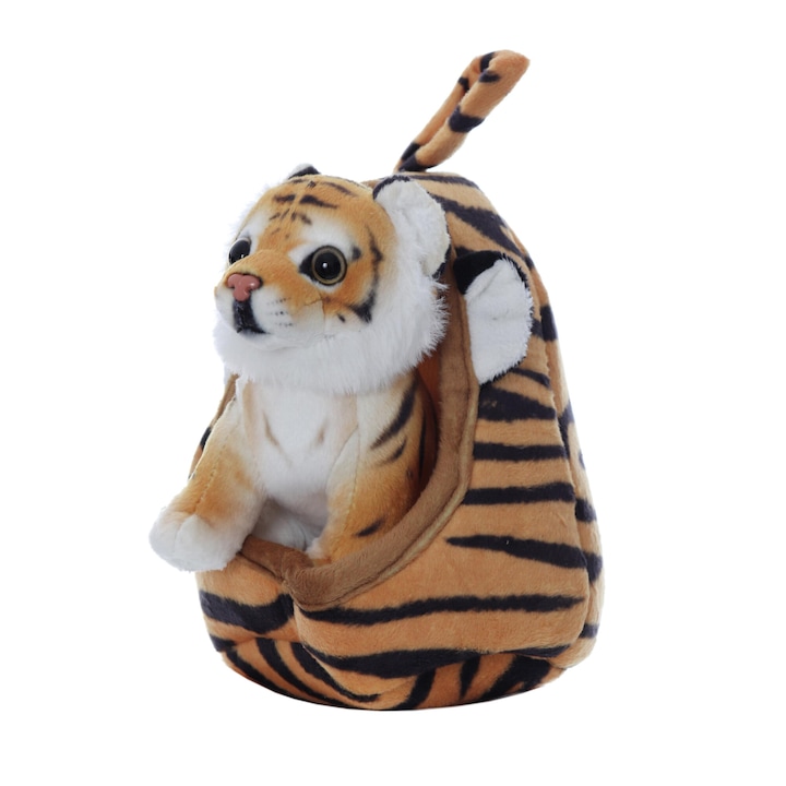 Jucarie de plus baby tigru cu cosulet, dimensiune 20cm, REC2972
