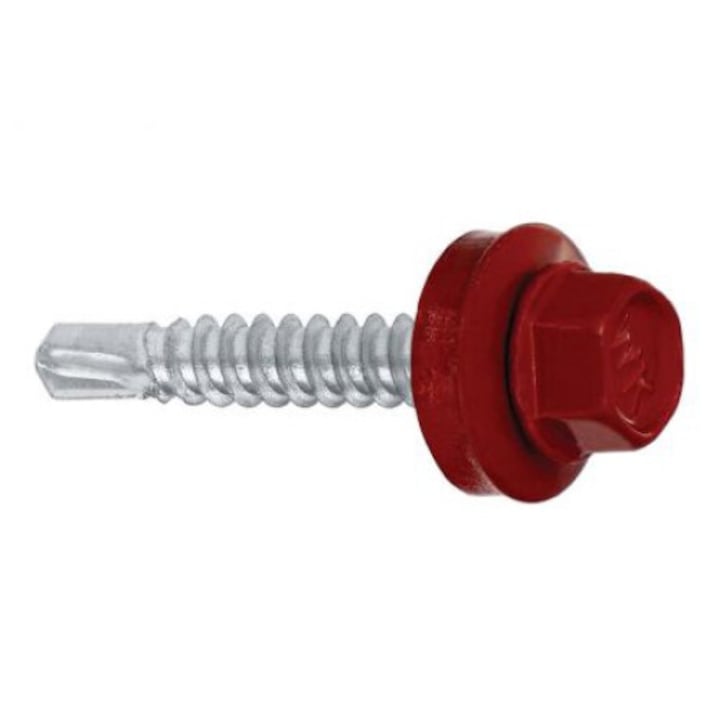 Surub autoforant cu cap HEX 4.8x19 mm, saiba EPDM Ø14 mm, RAL 3011 prindere pe metal, 100 bucati