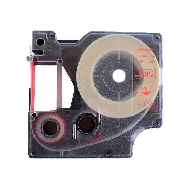 Kompatibilis Dymo D1 45012 címkék, 12mm piros / átlátszó