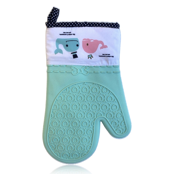 Manusa bucatarie pentru cuptor/gratar, Termorezistenta 300C din Silicon si Bumbac, Antiaderenta, Verde cu Balena 15x30 cm