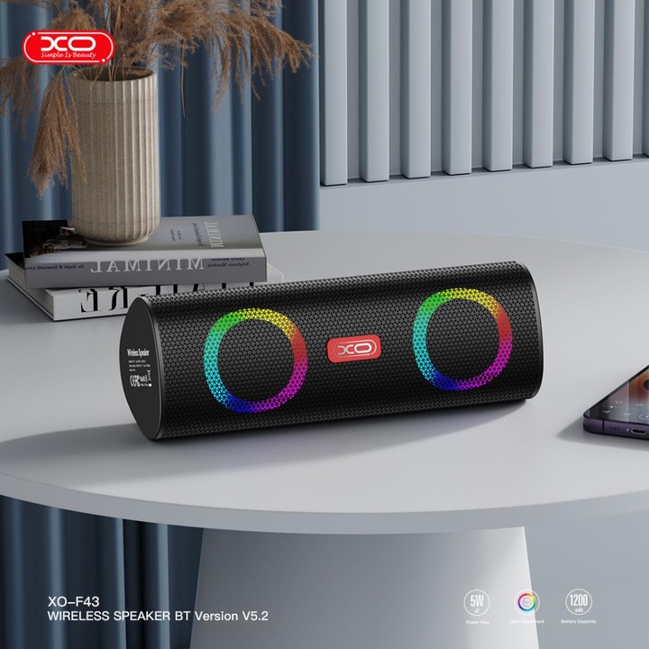 Boxa portabila XO - F43, Bluetooth, TF card, AUX si regim FM, neagra