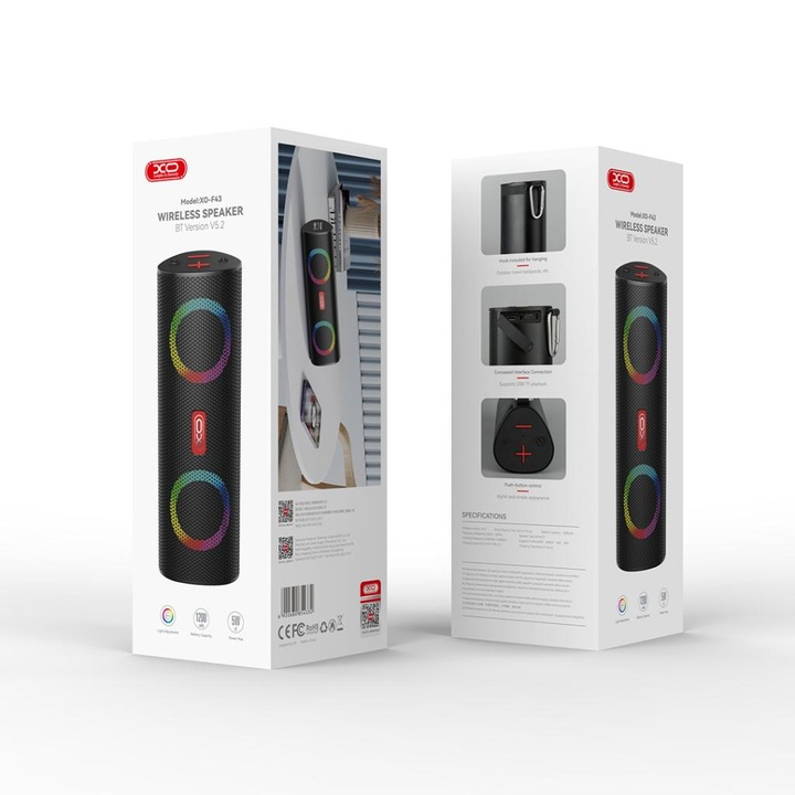 Boxa portabila XO - F43, Bluetooth, TF card, AUX si regim FM, neagra