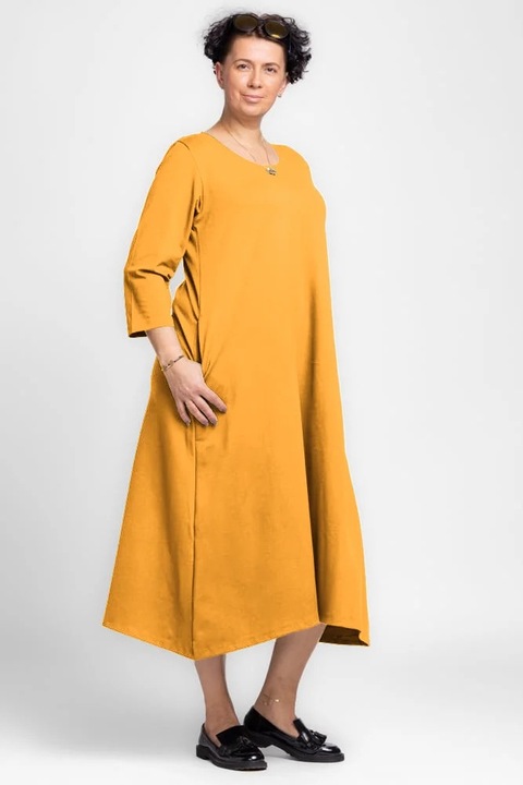 Rochie lunga A-line din jerseu punto milano, galbena, Galben, One Size