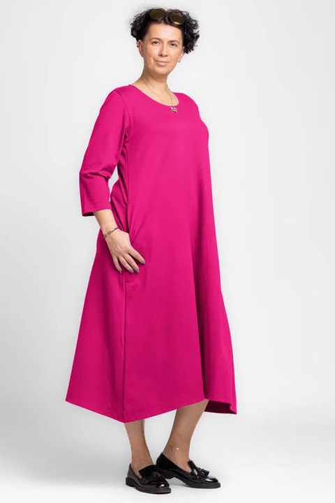 Rochie lunga A-line din jerseu punto milano, fucsia, Fucsia, One Size