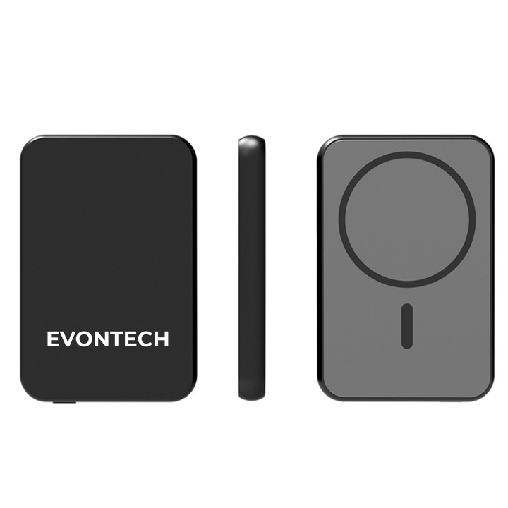 Външна батерия, безжична, преносима, тънка, MagSafe, 200 грама, черна, 5000mAh, бързо зареждане 20W, 2 в 1 бързо зареждане, USB-C кабел, едновременно зареждане на 2 устройства